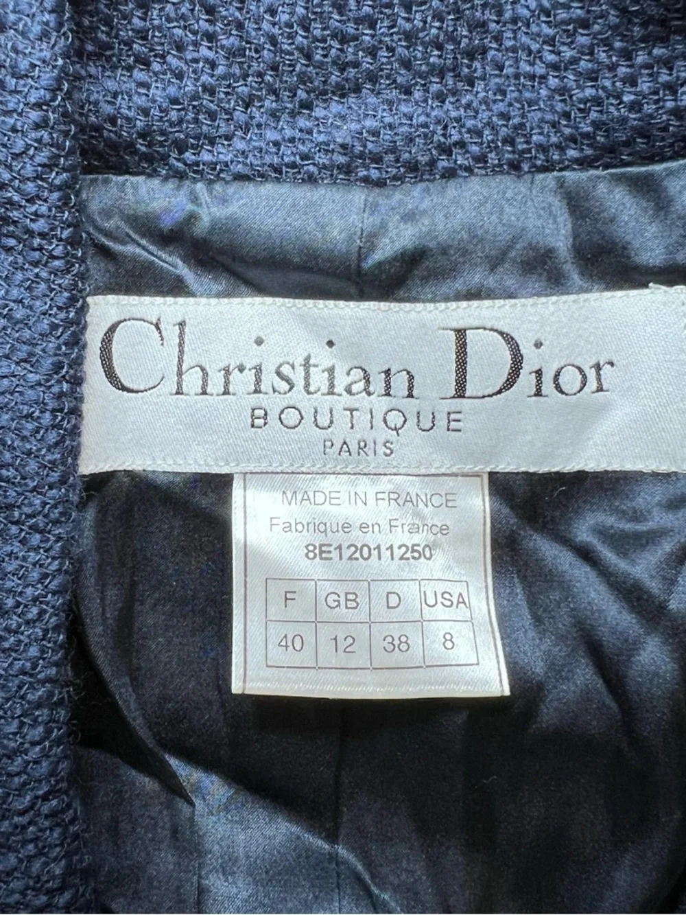 Christian Dior Boutique Navy Textured Blazer Jacket Size 8